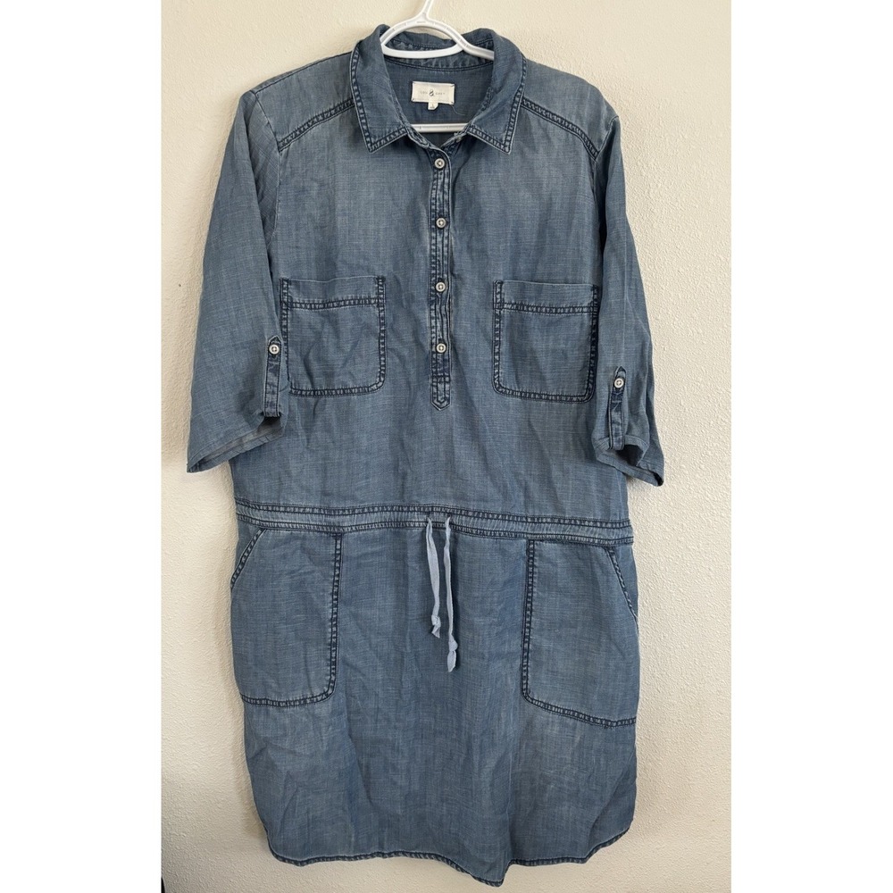 Lou & Grey Sz Large Denim Shirt Dress Drop Waist Boho‎ Cottagecore